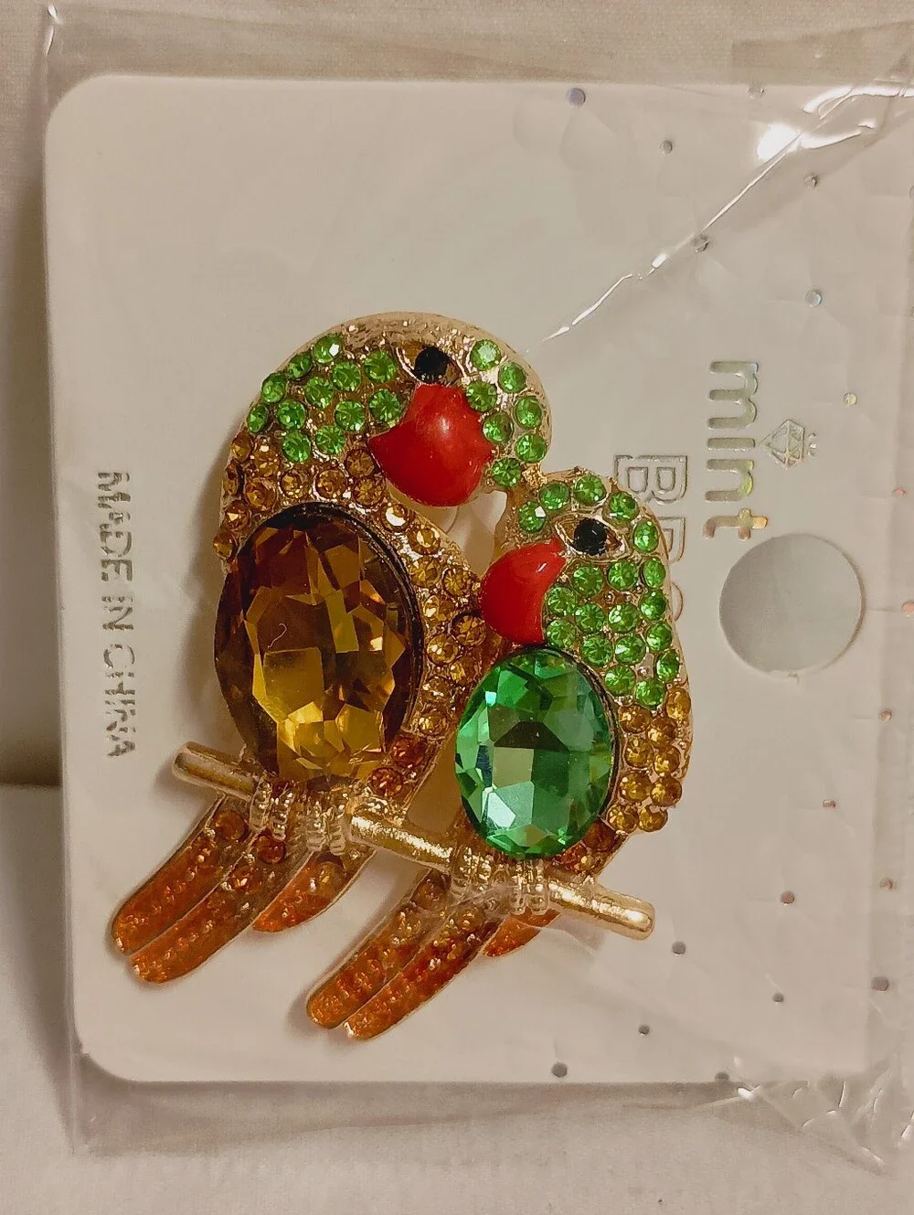 Colorful Rhinestone Parrot Brooch Pin  Gold Tone Tropical Bird Statement Jewelry